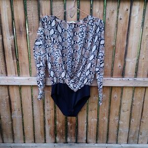 Watermelon Reptile Print Slouchy V Neck Body Suit Blouse Top